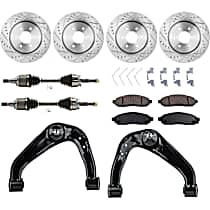 8-Piece Kit Front, Driver and Passenger Side Axle Assembly, Four Wheel Drive, New, 4WD, 4.0L 6Cyl  Includes (2) Axle Assembly, (1) Brake Disc, (1) Brake Pad Set, and (2) Control Arm