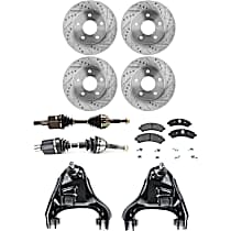 8-Piece Kit Front, Driver and Passenger Side Axle Assembly, New, 4.3L 6Cyl  Includes (2) Axle Assembly, (2) Brake Disc, (1) Brake Pad Set, and (2) Control Arm