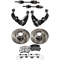 8-Piece Kit Front, Driver and Passenger Side Axle Assembly, With 16 in. Wheels, New, includes (2) Axle Assembly, (2) Brake Disc, (1) Brake Pad Set, and (2) Control Arm