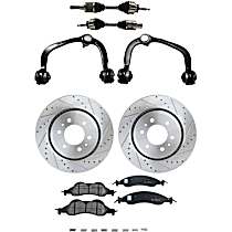 8-Piece Kit Front, Driver and Passenger Side Axle Assembly, Four Wheel Drive, Supplied with Standard Neoprene Outboard Boot, New, 4WD, 5.4L 8Cyl  Includes (2) Axle Assembly, (2) Brake Disc, (1) Brake Pad Set, and (2) Control Arm