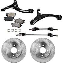 8-Piece Kit Front, Driver and Passenger Side Axle Assembly, New, 1.6L 4Cyl Automatic, Transaxle,  Includes (2) Axle Assembly, (2) Brake Disc, (1) Brake Pad Set, and (2) Control Arm