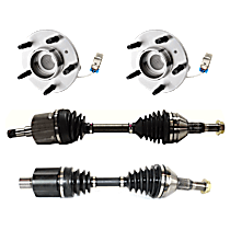 4-Piece Kit Front, Driver and Passenger Side Axle Assembly, With Standard Neoprene Outboard Boot, New, includes (2) Axle Assembly and (2) Wheel Hub