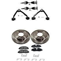 8-Piece Kit Front Axle Assembly with Brake Discs, Brake Pad Set, and Control Arms, Four Wheel Drive