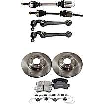 8-Piece Kit Front Axle Assembly with Brake Discs, Brake Pad Set, and Control Arms, All Wheel Drive, Automatic Transmission