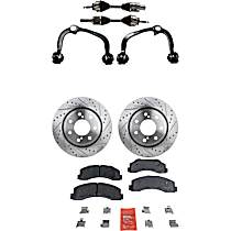 8-Piece Kit Front, Driver and Passenger Side Axle Assembly, Four Wheel Drive, Supplied with Standard Neoprene Outboard Boot, New, 4WD, 5.0L 8Cyl  Includes (2) Axle Assembly, (2) Brake Disc, (1) Brake Pad Set, and (2) Control Arm
