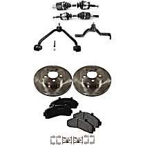 8-Piece Kit Front, Driver and Passenger Side Axle Assembly with Brake Discs, Brake Pad Set, and Control Arms, Four Wheel Drive, For Models with Torsion Bar Spring