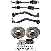 8-Piece Kit Front Axle Assembly with Brake Discs, Brake Pad Set, and Control Arms, All Wheel Drive, Automatic Transmission