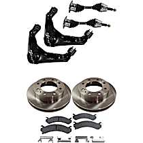 8-Piece Kit Front, Driver and Passenger Side Axle Assembly, includes (2) Axle Assembly, (2) Brake Disc, (1) Brake Pad Set, and (2) Control Arm, Four Wheel Drive