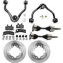 7-Piece Kit Front, Driver and Passenger Side Axle Assembly with Brake Discs, Brake Pad Set, and Control Arms, Four Wheel Drive