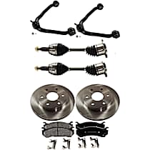 7-Piece Kit Front Axle Assembly with Brake Discs, Brake Pad Set, and Control Arms, 2 Wheel Steering