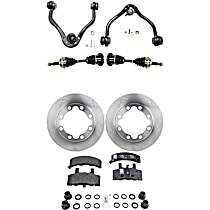 8-Piece Kit Front, Driver and Passenger Side Axle Assembly, with 7200 (lb) Gross Vehicle Weight (GVW), Supplied with Standard Neoprene Outboard Boot, New, includes (2) Axle Assembly, (2) Brake Disc, (1) Brake Pad Set, and (2) Control Arm