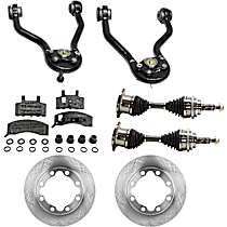 7-Piece Kit Front, Driver and Passenger Side Axle Assembly with Brake Discs, Brake Pad Set, and Control Arms