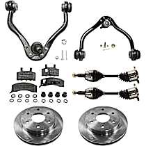 8-Piece Kit Front, Driver and Passenger Side Axle Assembly, GAS, Four Wheel Drive, Supplied with Standard Neoprene Outboard Boot, New, 4WD, 5.7L 8Cyl  Includes (2) Axle Assembly, (2) Brake Disc, (1) Brake Pad Set, and (2) Control Arm