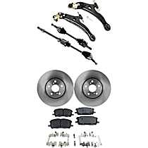 8-Piece Kit Front, Driver and Passenger Side Axle Assembly, Front Wheel Drive, With Front Coil Spring, Supplied with Standard Neoprene Outboard Boot, New, FWD, 3.3L 6Cyl  Includes (2) Axle Assembly, (2) Brake Disc, (1) Brake Pad Set, and (2)
