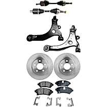 8-Piece Kit Front, Driver and Passenger Side Axle Assembly, Naturally Aspirated, With Standard Neoprene Outboard Boot, New, 3.4L 6Cyl  Includes (2) Axle Assembly, (2) Brake Disc, (1) Brake Pad Set, and (2) Control Arm