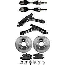 8-Piece Kit Front, Driver and Passenger Side Axle Assembly,  Transaxle, Transfer Inner Stub Shaft From Original Axle to Replacement CV Axle., New, 2.4L 4Cyl Automatic,  Includes (2) Axle Assembly, (2) Brake Disc, (1) Brake Pad Set, and (2) Co