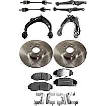 10-Piece Kit Front, Driver and Passenger Side Axle Assembly, New, Includes (2) Axle Assembly, (2) Brake Disc, (1) Brake Pad Set, and (4) Control Arm