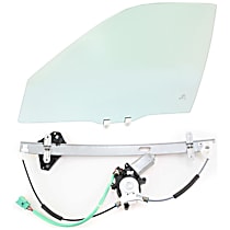 2-Piece Kit Front, Driver Side Door Glass, Green Tint, FD21572 GTYN, includes (1) Door Glass and (1) Window Regulator