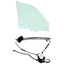 2-Piece Kit Front, Passenger Side Door Glass, Green Tint, FD21571 GTYN, includes (1) Door Glass and (1) Window Regulator