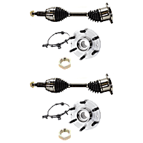 4-Piece Kit Front, Driver and Passenger Side Wheel Hub,  With 6 Stud Hub, AWD, 6 Lugs, With Bearing, With Sensor,  Includes (2) Axle Assembly and (2) Wheel Hub