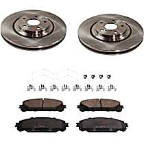 3-Piece Kit Front Brake Disc and Pad Kit, Plain Surface, 5 Lugs, 327.91 mm, Ceramic, Premium Friction Series  Includes (2) Brake Disc and (1) Brake Pad Set