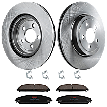 4-Piece Kit Front Brake Disc and Pad Kit, Plain Surface, 5 Lugs, 344.93 mm, Ceramic, AWD, Premium Friction Series  Includes (2) Brake Disc and (1) Brake Pad Set