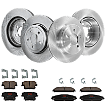 8-Piece Kit Front and Rear Brake Disc and Pad Kit, Plain Surface, 5 Lugs - Front; 5 Lugs - Rear, Ceramic, AWD,  Vented Rear Disc, 3.6L 6Cyl, Premium Friction Series  Includes (4) Brake Disc and (2) Brake Pad Set