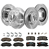 Front and Rear Brake Disc and Pad Kit, Plain Surface 5 Lugs - Front; 5 Lugs - Rear Ceramic Premium Friction Series
