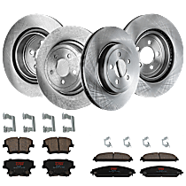 Front and Rear Brake Disc and Pad Kit, Plain Surface, 5 Lugs, 344.93 mm front and 350.01 mm rear, Ceramic, Rear Wheel Drive, 345mm Front Disc, 350mm Vented Rear Disc, 2 Piston Front Caliper, Including Police Package BR8, Premium Friction Seri