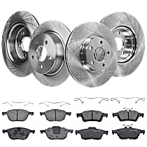 Front and Rear Brake Disc and Pad Kit, Plain Surface, 5 Lugs, Semi-Metallic Pad, Front Wheel Drive, Premium Friction Series