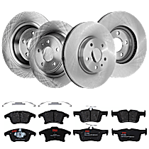 Front and Rear Brake Disc and Pad Kit, Plain Surface, 5 Lugs - Front; 5 Lugs - Rear, Ceramic, Premium Friction Series
