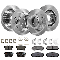 Front and Rear Brake Disc and Pad Kit, Plain Surface, 5 Lugs - Front; 5 Lugs - Rear, 295.91 mm front and 304.55 mm rear, Ceramic, AWD, All Wheel Drive, Premium Friction Series