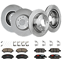 Front and Rear Brake Disc and Pad Kit, Plain Surface, 5 Lugs - Front; 5 Lugs - Rear, 320.04 mm front and 307.59 mm rear, Ceramic, Premium Friction Series