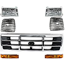 Grille Assembly - Chrome Shell with Painted Gray Insert, with Right and Left Corner Lights, Right and Left Headlights and Right and Left Turn Signal Lights