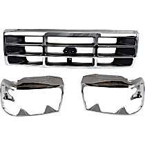 Grille Assembly - Chrome Shell with Painted Gray Insert, with Right and Left Headlight Doors