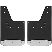 250930 Front, Driver and Passenger Side Mud Flaps, Textured Black Center/Polished Weight, Rubber and Stainless Steel, Textured Series