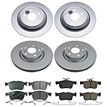 Front and Rear Brake Disc and Pad Kit, Plain Surface 5 Lugs 302 mm Ceramic Z17 Evolution Geomet Coated