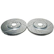 Front Brake Disc, Cross-drilled and Slotted, 5 Lugs, Evolution Drilled & Slotted Series