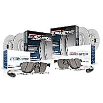 Front and Rear Brake Disc and Pad Kit, Plain Surface, 5 Lugs, 319.8 mm, Semi-metallic, Euro-Stop