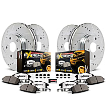 Front and Rear Brake Disc and Pad Kit, Cross-drilled and Slotted, 5 Lugs, 336 mm, Carbon Fiber Ceramic, Z36 Extreme Truck And Tow