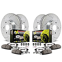 Front and Rear Brake Disc and Pad Kit, Cross-drilled and Slotted, 5 Lugs, 261 mm, Carbon Fiber Ceramic, Z26 Street Warrior Carbon-Fiber Ceramic Series