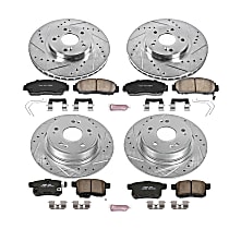 Front and Rear Brake Disc and Pad Kit, Cross-drilled and Slotted, 5 Lugs, 281.6 mm, Carbon Fiber Ceramic, Z23 Evolution Sport Series