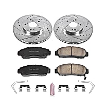 Front Brake Disc and Pad Kit, Cross-drilled and Slotted, 5 Lugs, 299.9 mm, Carbon Fiber Ceramic, Z23 Evolution Sport Series