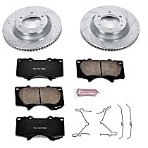 Front Brake Disc and Pad Kit, Cross-drilled and Slotted, 6 Lugs, 338 mm, Carbon Fiber Ceramic, Z23 Evolution Sport Series