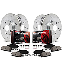 K6513 Powerstop Front and Rear Brake Disc and Pad Kit, Cross-drilled and Slotted, 5 Lugs, Carbon Fiber Ceramic, Z23 Evolution Sport Series
