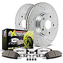 Front Brake Disc and Pad Kit, Cross-drilled and Slotted, 5 Lugs, 256 mm, Carbon Fiber Ceramic, Z26 Street Warrior Carbon-Fiber Ceramic Series