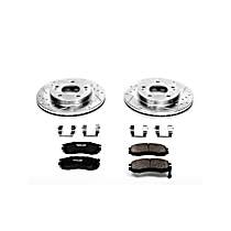 Front Brake Disc and Pad Kit, Cross-drilled and Slotted, 5 Lugs, 256 mm, Carbon Fiber Ceramic, Z23 Evolution Sport Series