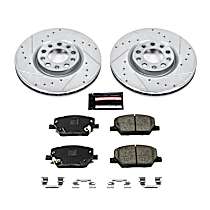 Front Brake Disc and Pad Kit, Cross-drilled and Slotted 5 Lugs 305 mm Carbon Fiber Ceramic Z23 Evolution Sport Series