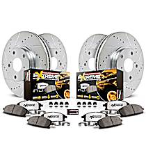 Front and Rear Brake Disc and Pad Kit, Cross-drilled and Slotted 5 Lugs 320 mm Carbon Fiber Ceramic Z36 Extreme Truck And Tow