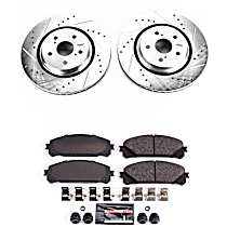 Front Brake Disc and Pad Kit, Cross-drilled and Slotted, 5 Lugs, 328 mm, Carbon Fiber Ceramic, Z23 Evolution Sport Series